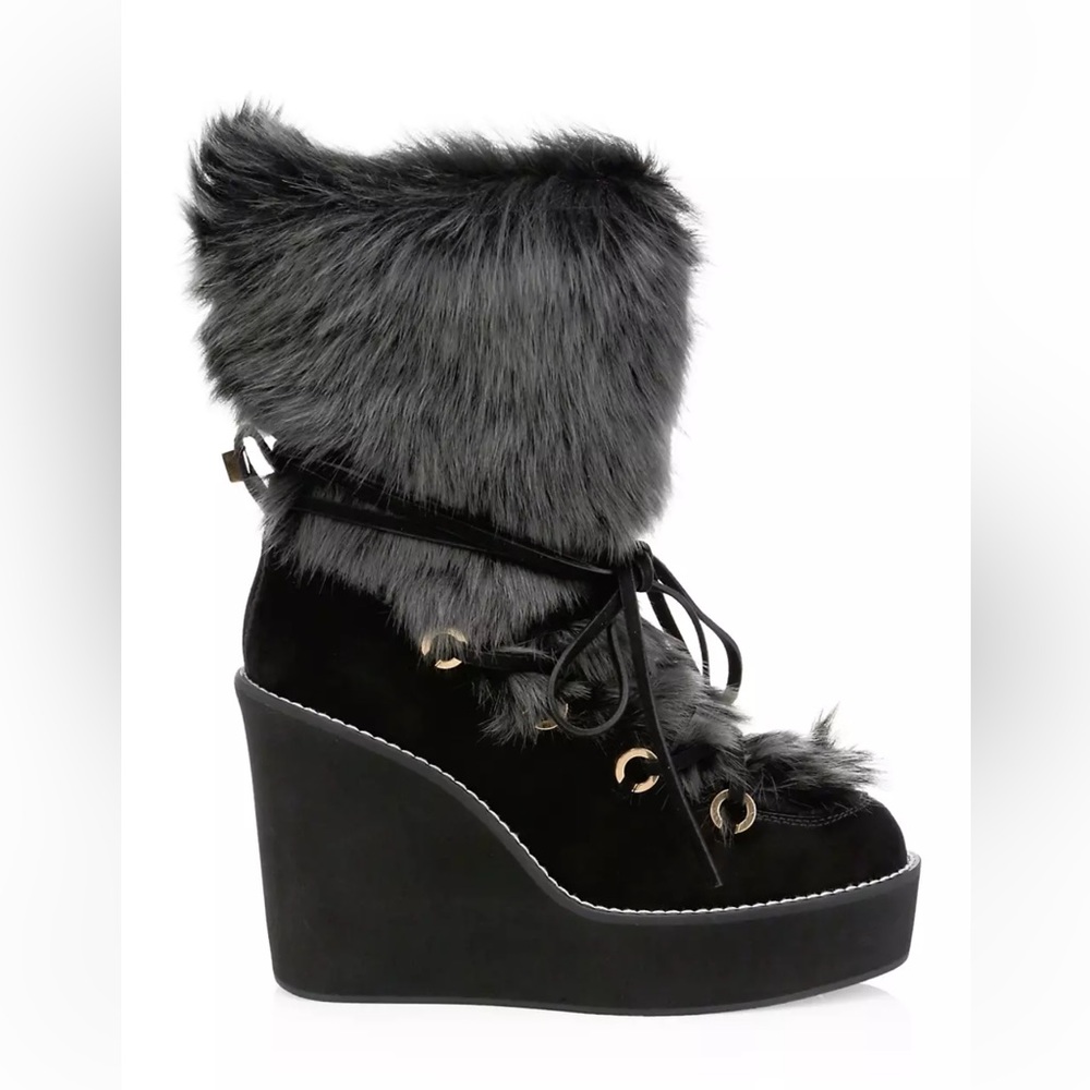 Black suede Stuart Weitzman fur boots